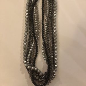 Lia Sophia 6 Strand Black/grey/silver bead necklac